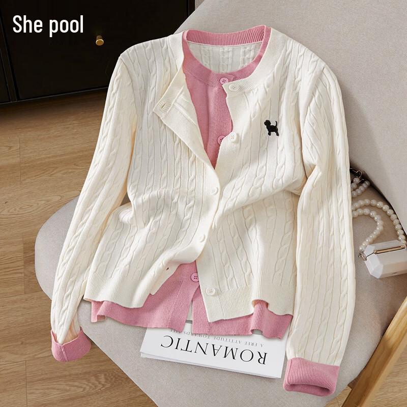 

Tachi Women s Faux Two-Piece Colorblock Cable Knit Cardigan L