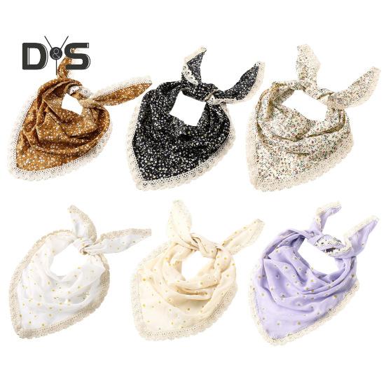 Triangular Style Headscarf with Lace Trim Floral Print Women Headband Women Makeup Photography Hair Accessories