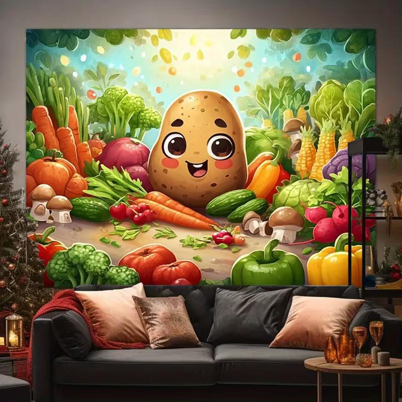 2D Cartoon Potato Backdrop Colorful Veggies Photography Background