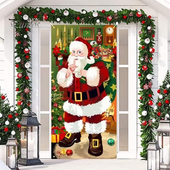 Creative Dog Xmas Tree Gift Background Decor Christmas Door Curtain Banner Outdoor Photo Christmas Hanging Cloth Hanging Blanket