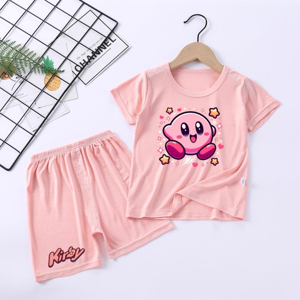 New Kirbys Children Short Pyjama Set Game Character Print Two Piece Suit Girls Summer Casual Homewear Kawaii Kids Clothing Gifts