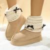 Fashion Soft Thick Bottom Snow Boots Women 2025 Winter Sweet Bowknot Knitted Leg Covers Warm Faux Fur Snow Boots Non Slip Winter Shoes