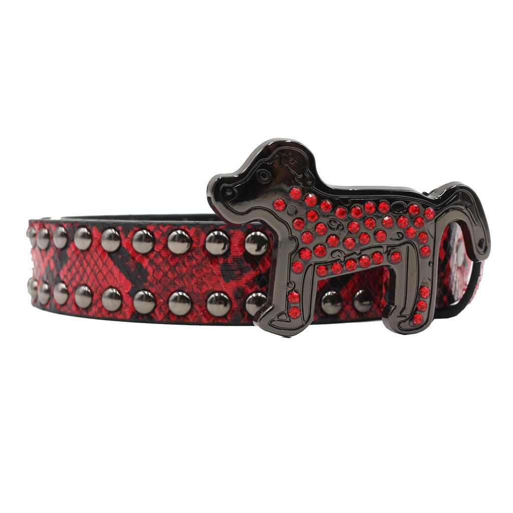 European and American Rhinestone Dog Buckle Belt Rivet Punk Decoration Women's Belt Yabi Decoration Python Pattern Belt