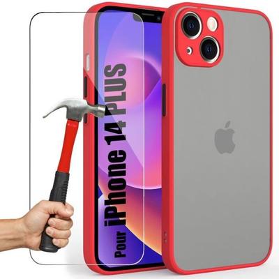 Protective Case - PROSHOP - for iPhone 14 Plus - Red - Semi-rigid - 2 Tempered Glasses