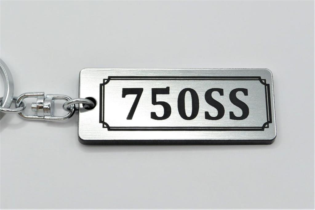 750SS Double Ring Acrylic Original Keychain Mach Classic Car Muffler Handle Exterior Mirror Custom Parts Accessories A-704-2 Silver/Black -