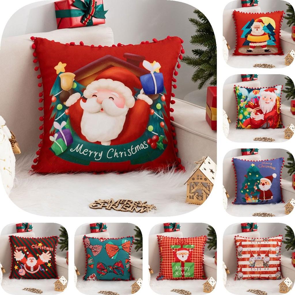 Cartoon Santa Christmas Pillowcase Cushion Back Pillow Cover Xmas Holiday Decor
