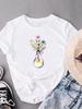 (Asian Size) Trend Watercolor Flower T-shirts O-neck Casual Clothing Fashion Female Women's Top Short Sleeve T Shirt Printed Graphic Tee