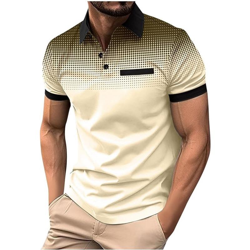Men's Summer Gradient Printed Polka Dot Short Sleeved Polo Shirt