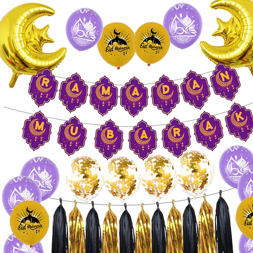 Blloons Festive Print Decortive Eid Mubrk Bckdrop Bnner for Holidy Prties Decor