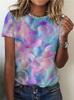 Women's round neck short-sleeved T-shirt, gradient pattern, casual fashion top