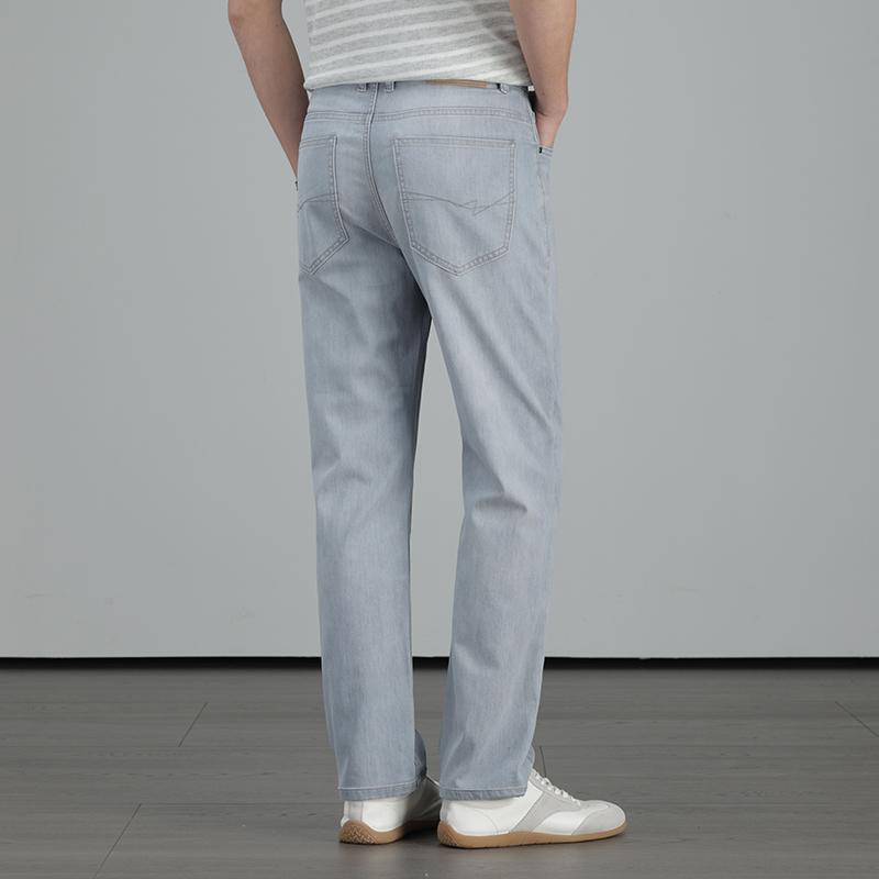 Mulberry silk cotton elastic jeans for men's summer thin design 2026 new youth versatile commuting wear-resistant washed casual pants