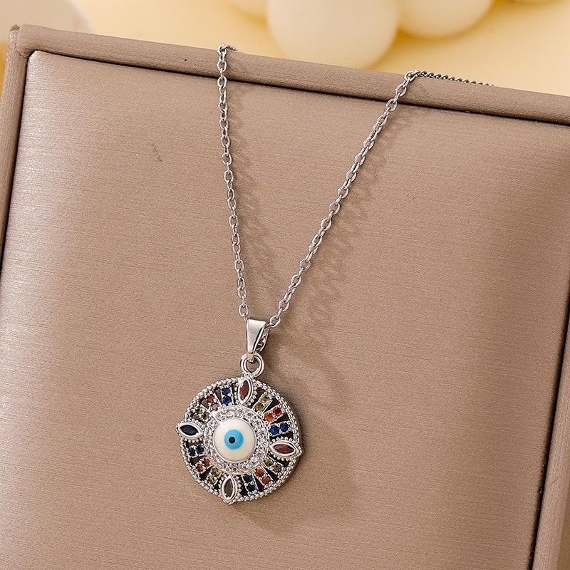 Women's Titanium Steel Blue Evil Eye Pendant Necklace - Light Luxury Clavicle Chain Jewelry