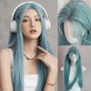 Layerd Long Straight Synthetic Wig Harajuku Lolita Cosplay Wig Fake Hair Sea Salt Blue Wig  JK Girl