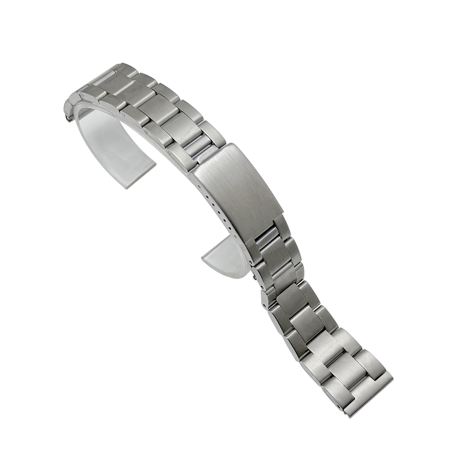 Drei-Glieder Edelstahl-Uhrenarmband mit Schildkrötenpanzer-Faltschließe, Flachanschluss, 16-20mm. 19mm silber