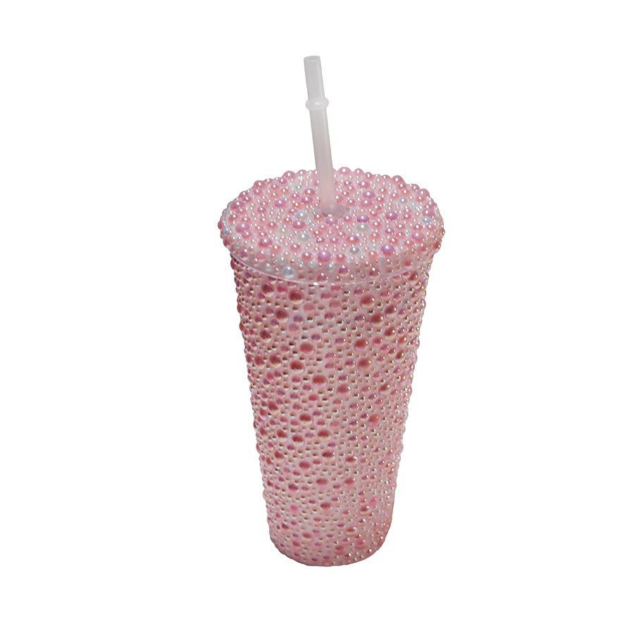 Rhinestone Cold Brew Coffee Cup: Double-Layered PS Straw Cup, Large Capacity, Perfect Gift for Women/Girls