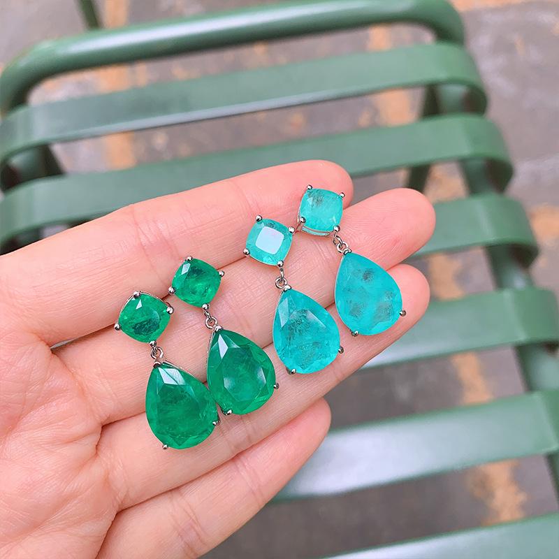 Emerald Paraiba Blue Dangle Earrings for Women - Simple and Stylish Jewelry