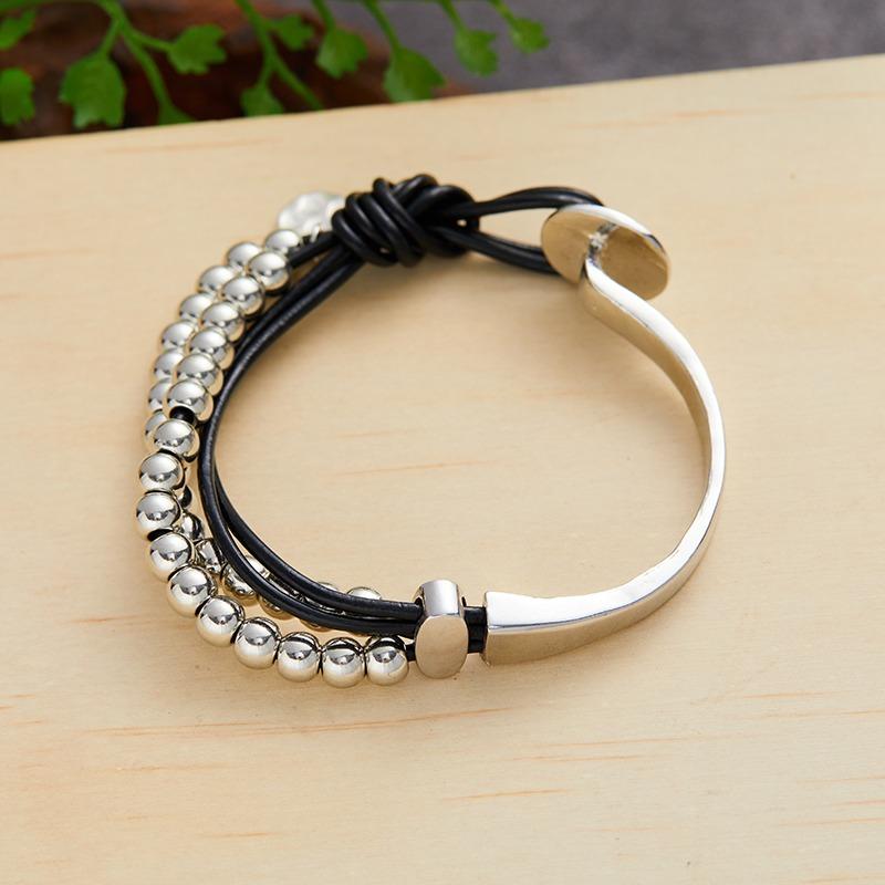 Bohemian Beaded Leather Strap Double Bracelet Women's Hip Hop Personalized Creative Zircon Party Gift Accessories