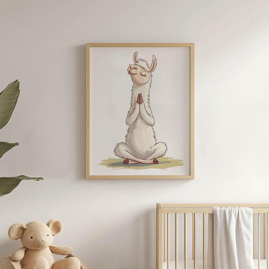 Llama In Meditation - Decorative Poster Llama In Meditation - Decorative Poster, 50X70 Cm, Gold Aluminum Frame, 230 Gsm Matte Paper