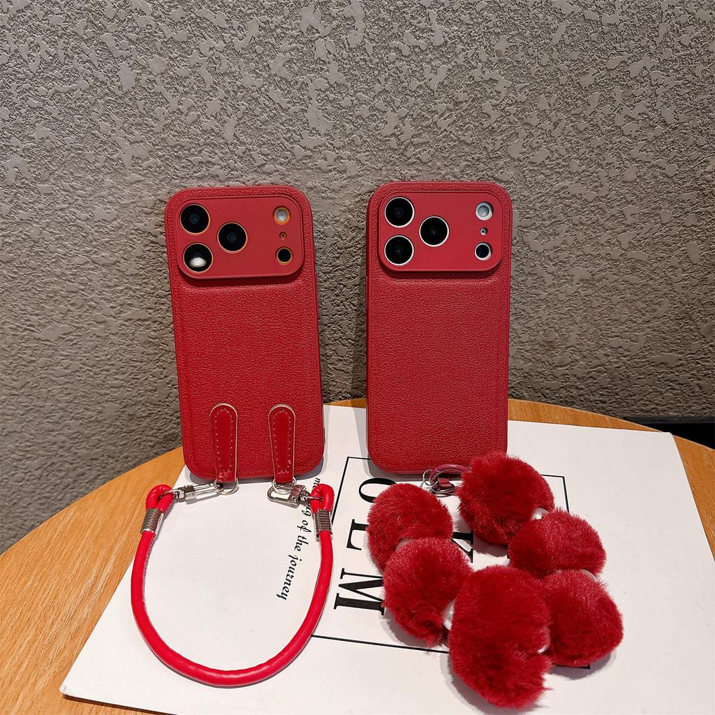 For iPhone 17 Pro Case TPU PU Leather PC Anti-drop Phone Back Cover with Wrist Strap