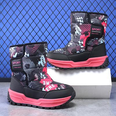 Bottes de neige pour enfants nouvelles pour enfants d'âge moyen et plus âgés coton neige velours garçons et filles chaussures de neige thermiques Velcro camarades de classe