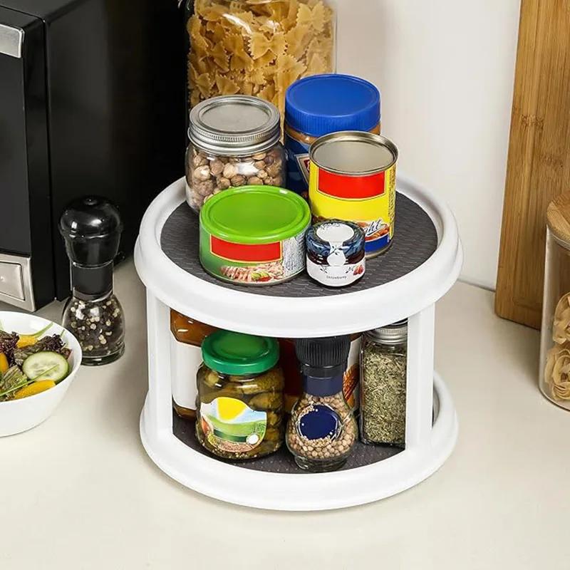 2 Tier Non Skid Spice Rack Turntable, Spinning Organizer, Non Skid Lazy Susan Turntable, 360° Rotating Seasoning Organizer