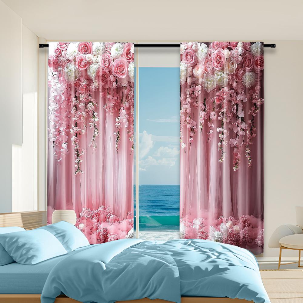 

2 pcs versatile polyester transparent curtains for home decoration Pink Floral for use in bedrooms and living rooms 100*130 Grommet Top 1pcs