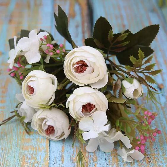 LA100 European Style Handmade Artificial Silk Peony Small Handle High Quality Wedding Decoration Bouquet for Home Back To School