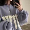 Felpa da Donna con Mezza Zip Stampa Lettere Vestibilità Larga Casual Collo Alto Pullover