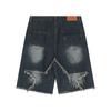 Trendy Label Bestickte Jeans-Shorts mit Stoff-Personalisierte Herren-Caprihose mit geradem Bein und Rüschen