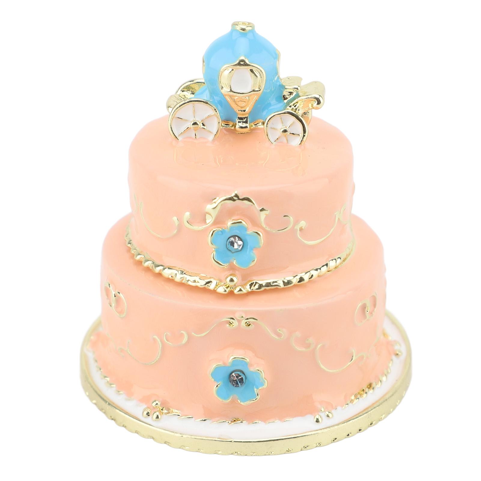 

Шкатулка для украшений в форме торта, расписанная вручную, милая декоративная шкатулка для мелочей, органайзер для колец и ожерелий, синяя розовый