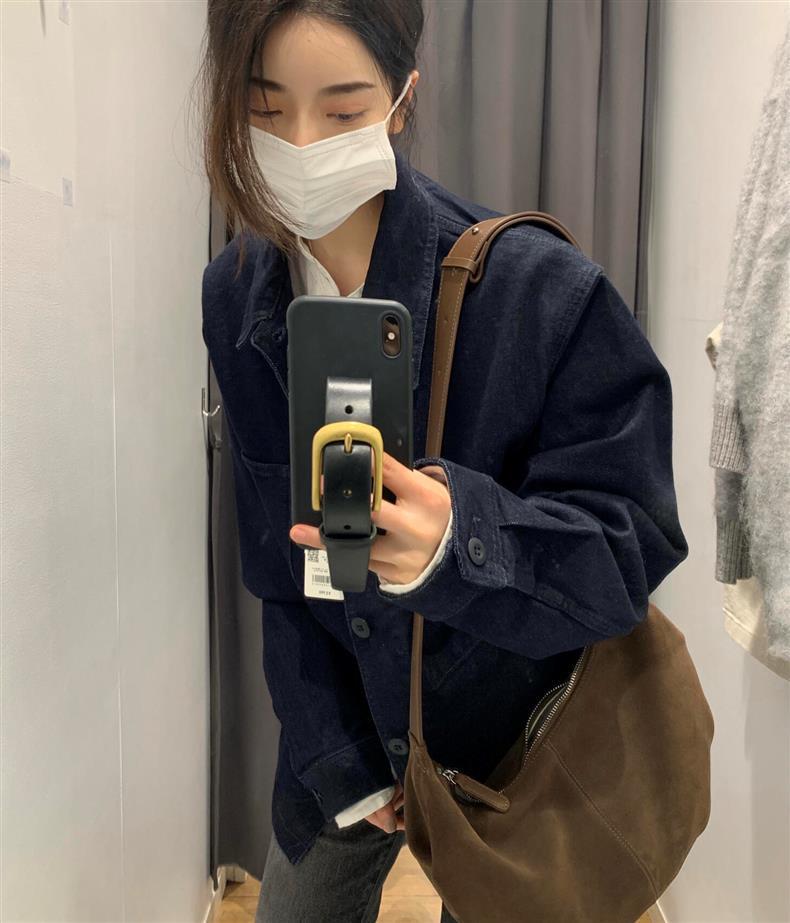 2025 Wildleder Knödelbeutel: Koreanische Retro Umhängetasche mit mattem Maillard-Design