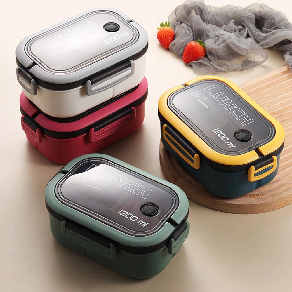 2 Layers Portable Student Lunch Box with Fork Spoon Can Be Heated In The Microwave Leakproof Thicker PP Plastic Split Lunch Box