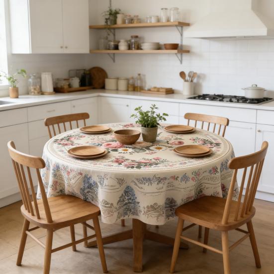 Mexican Floral Tablecloth Round Table Cover with Scalloped Edge Colorful Flower Folk Art Pattern