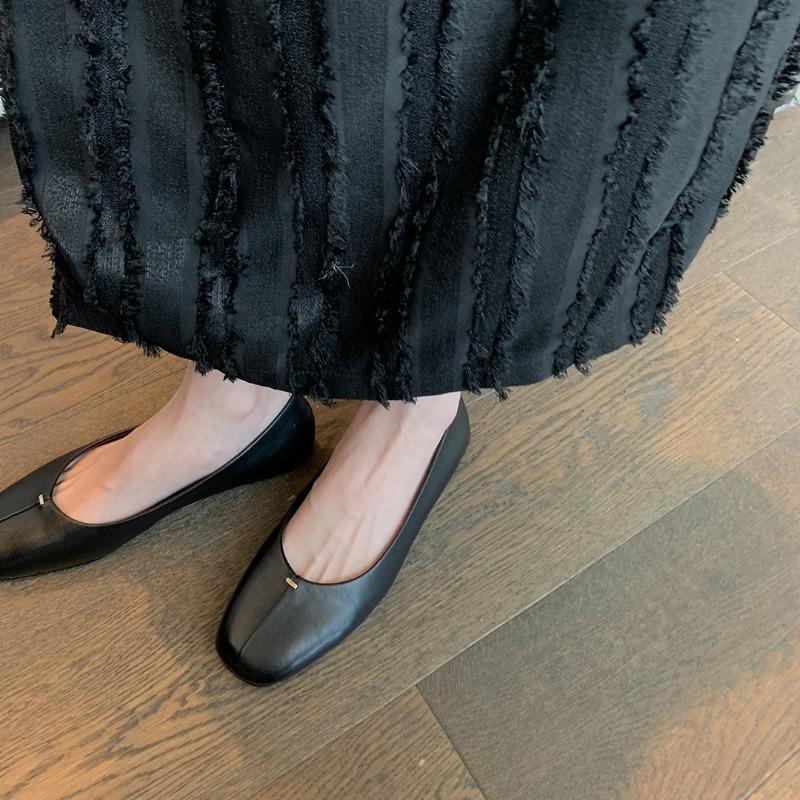 [] Super soft version~ the ro * lambskin square head flat bottom grandma shoes women's single shoes commuting