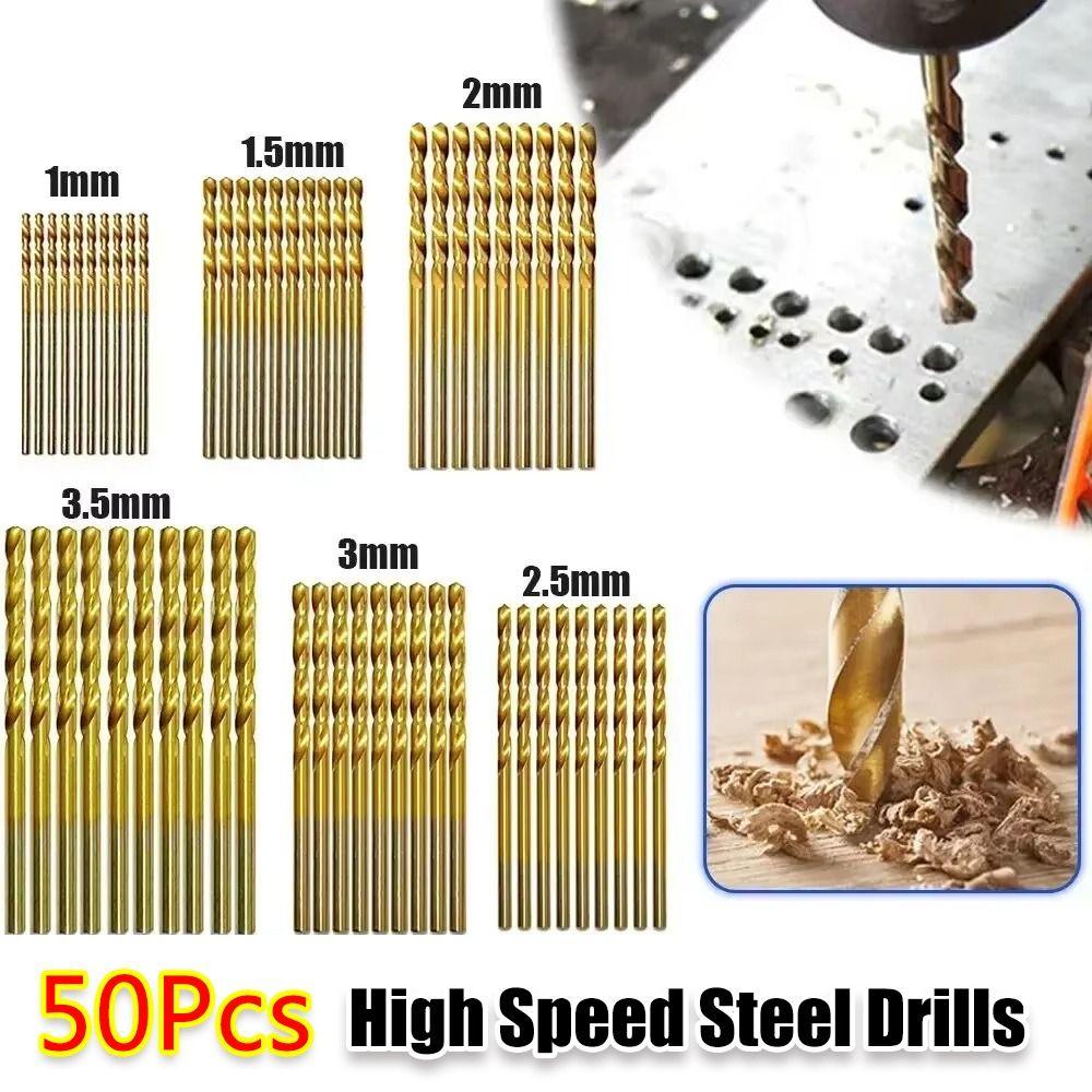 50Pcs Ti-plated Straight Shank Drill Universal Titanium Coated Drill Bits Durable Twist Drill Bit