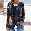 Women's Fashion Christmas Print Crewneck Long Sleeve Pullover Top for Casual Holiday Wear