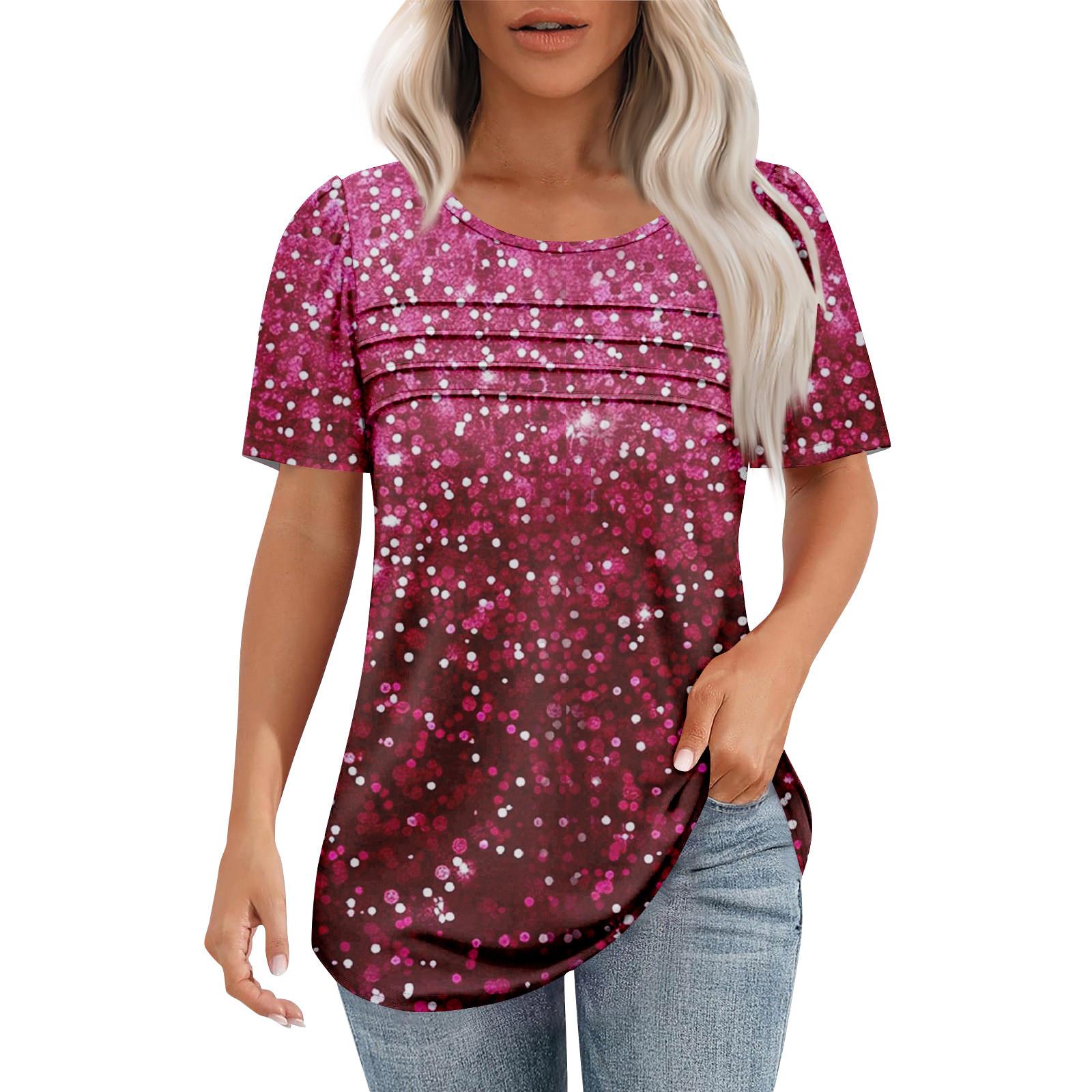 

Женская модная рубашка с круглым вырезом и короткими рукавами в складку XXL винный