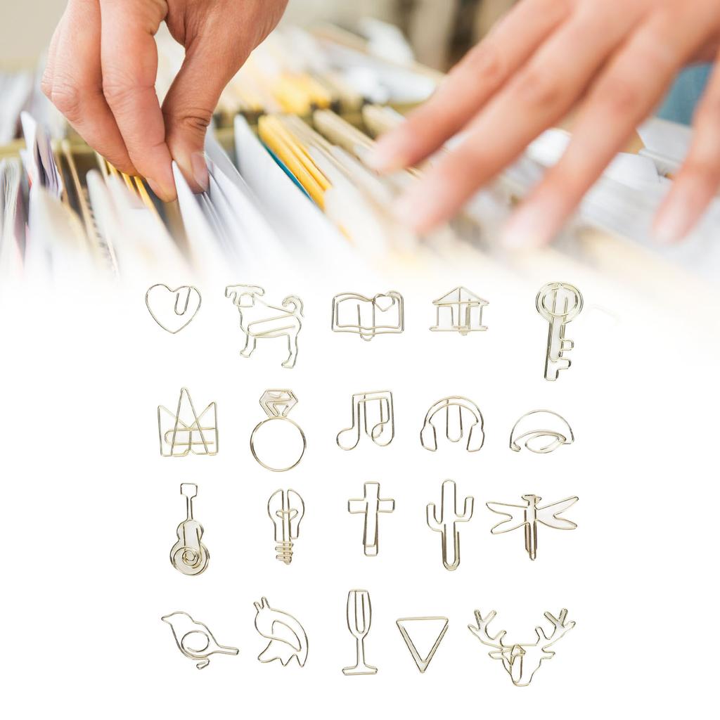 100pcs Paper Clip Gold Series Metal Electroplating Processing Rust Proof Creative 20 Shapes Paper Ma
