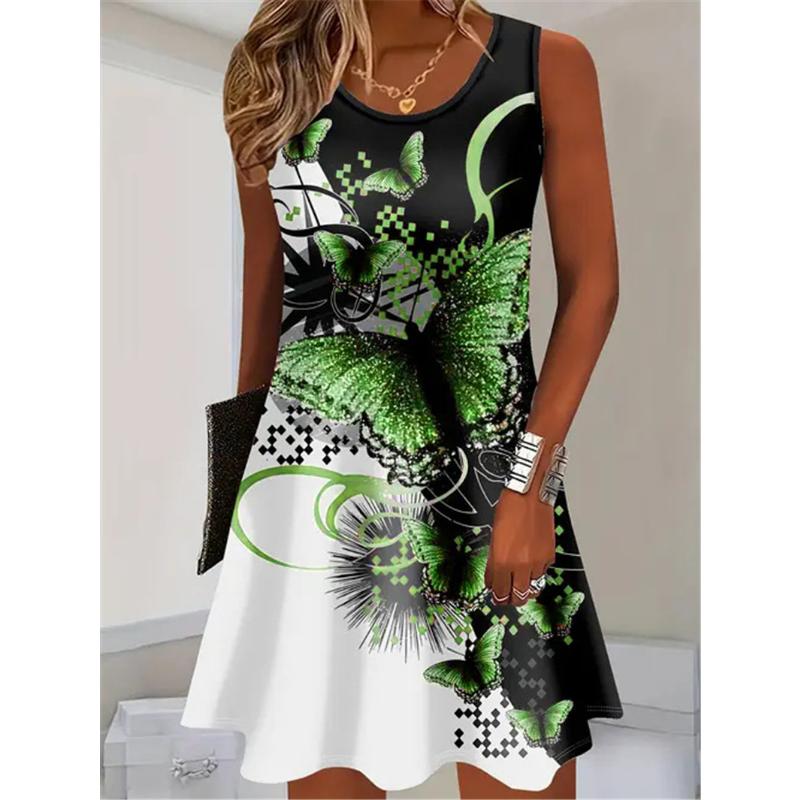 Sleeveless Butterfly Pattern Fashion Women Mini Dresses Summer 3D Printed Street Elegant Ladies Dress Casual Dress Y2k Clothes