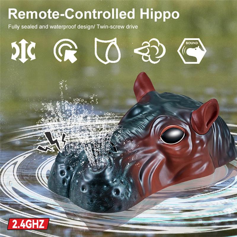 Non-Toxic Rc Boat Simulation Hippo Remote Control Toy Waterproof Electric Water Animal Cool Outdoor Swimming Pool Children'S Toys For Kids