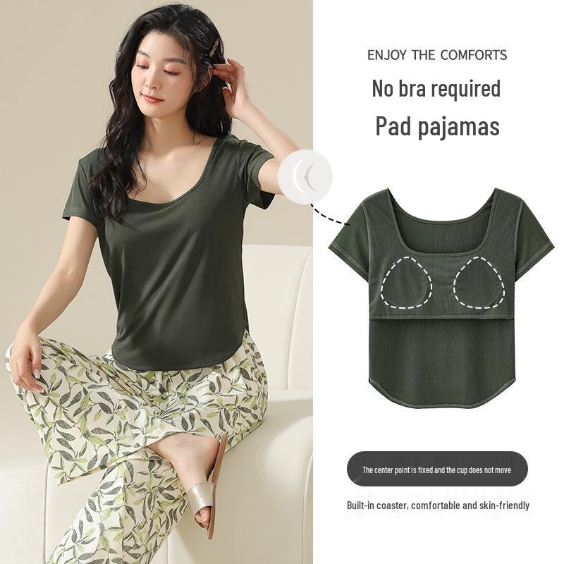 Women's Stylish Modal Short Sleeve & Long Pants Summer Lounge Set