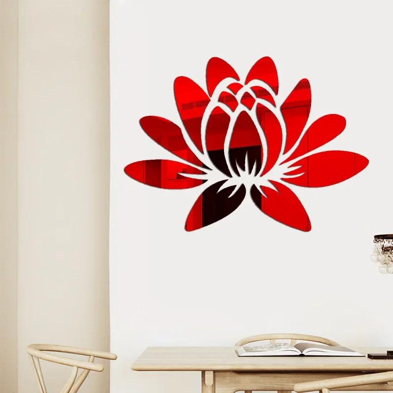 3D Mirror Wall Sticker Lotus Flower Removable Acrylic Art Mural Decal Stickers For Living Room Bedroom Home Decorations