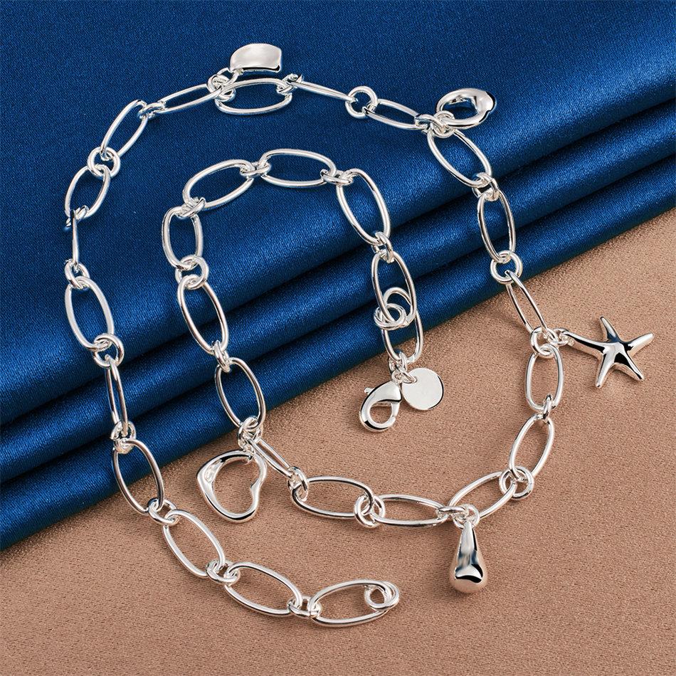 925 Sterling Silver Exquisite Starfish Water Drop Pendant Necklace for Women Fashion Party Favor Wedding Jewelry Accessories