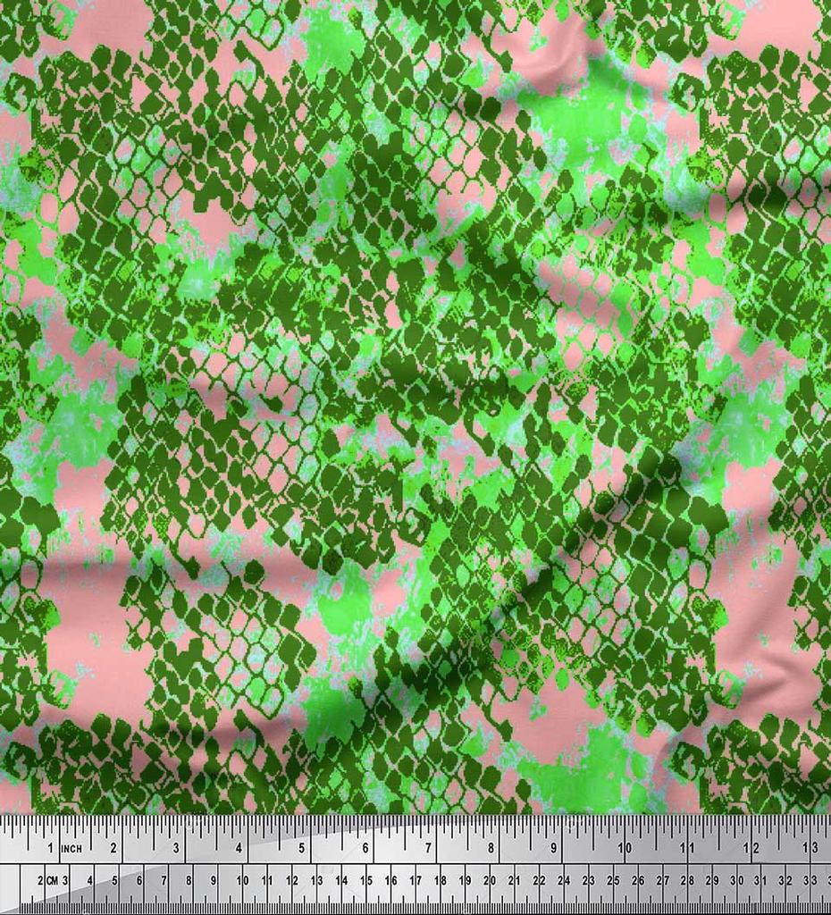 Soimoi White Poly Crepe Fabric Snake Animal Skin Print Fabric by the Metre 42 Inch