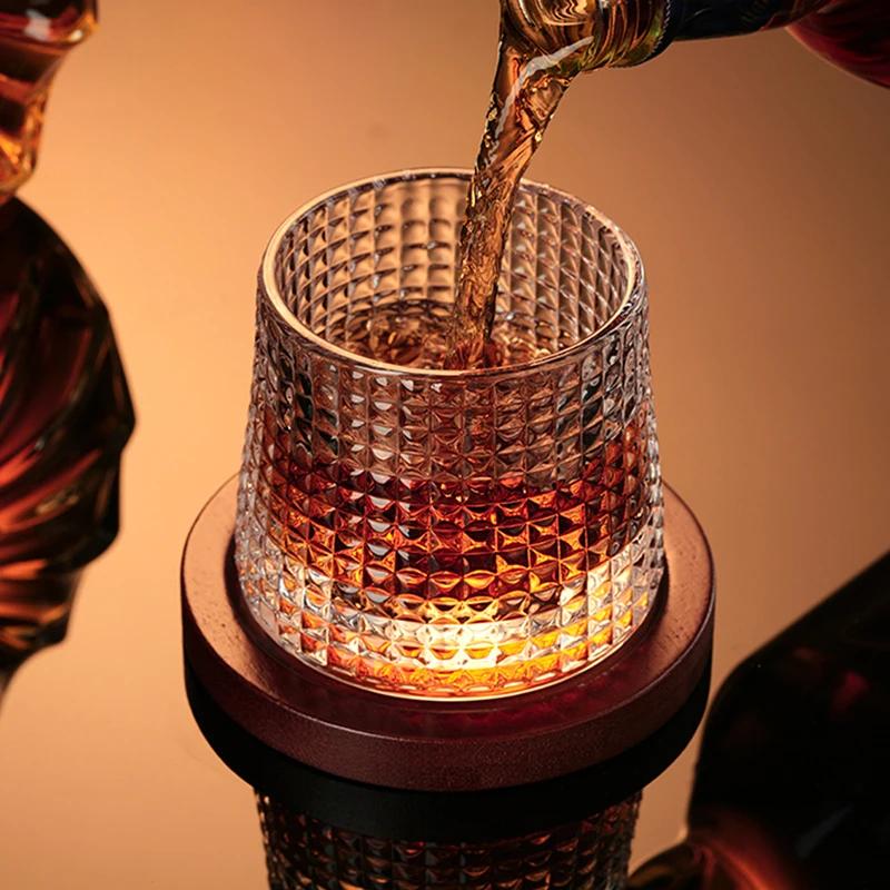 200ML Whiskey Glasses with Base Durable Spinning Glassware Set Cocktails Wine Brandy Cup Party Drinking Glass Twist Tumbler