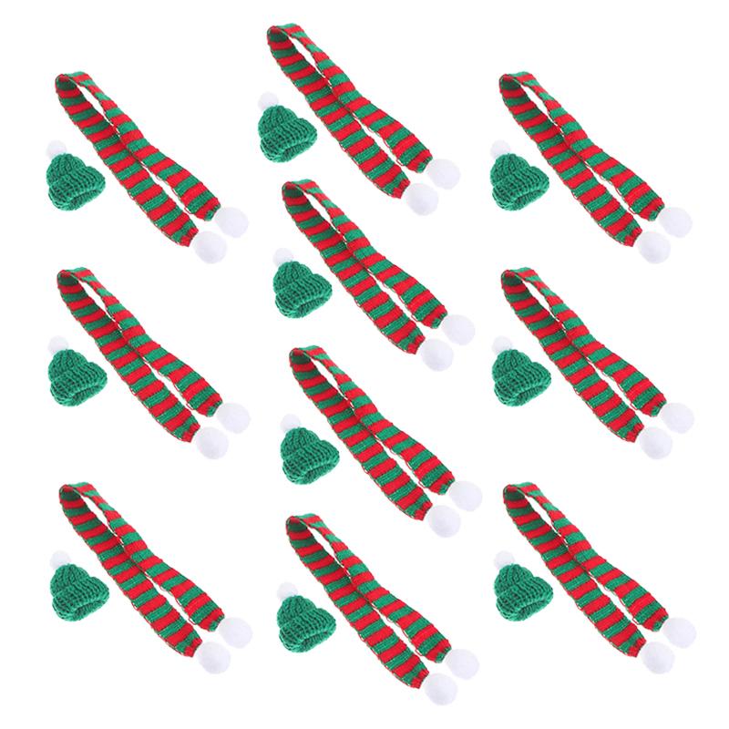 

20pcs Mini Christmas Decor 10pcs Knitted Yarn Finger Hat + 10pcs Scarf Xmas Holiday DIY Craft Gift Doll Decorate Party Supply