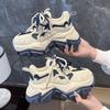 Mode Kvinnor Chunky Sneakers Spring PU Höga klackar Snörning plattformsskor för kvinnor Solid rund tå Vulkanisera Skor Plus Size