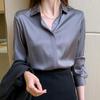 Danmo Tops Cute Elegant Luxury Blouses for Women Simulation Silk Shirt Turn Down Collar Solid Color Satin Tops Office Lady Party Plus Size