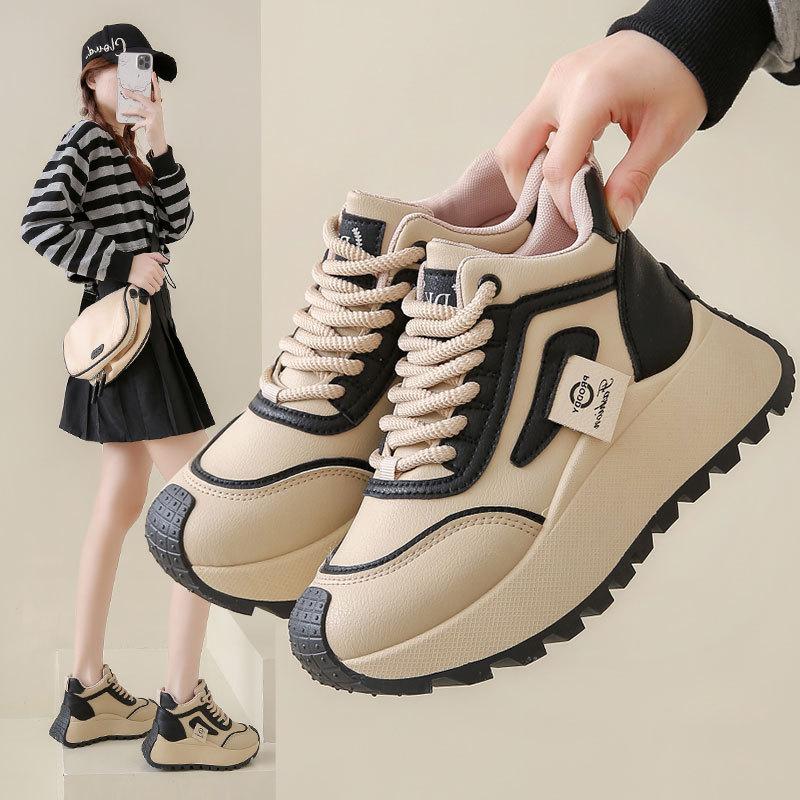 Casual sports shoes heighten small high-top shoes spring 2025 new versatile super fire platform dad shoes women