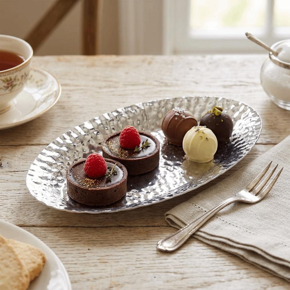 Hammered Texture Decorative Towel Tray Raised Edge Dessert Plates Food Tray  for Kitchen Party